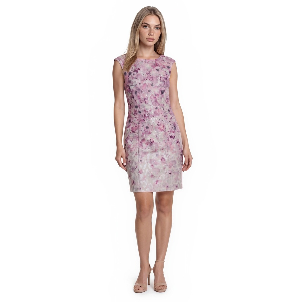 Kay Unger Sheath Dress Women's Size 6 Pink Floral Jacquard Knee Length